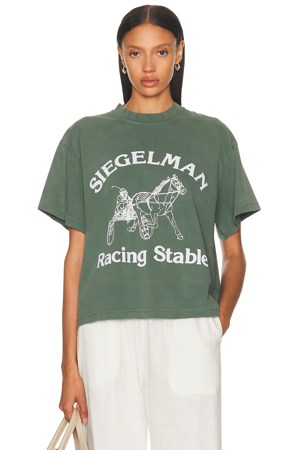 Image 1 of Siegelman Stable Racing Stable Crop Tee in Green & White
