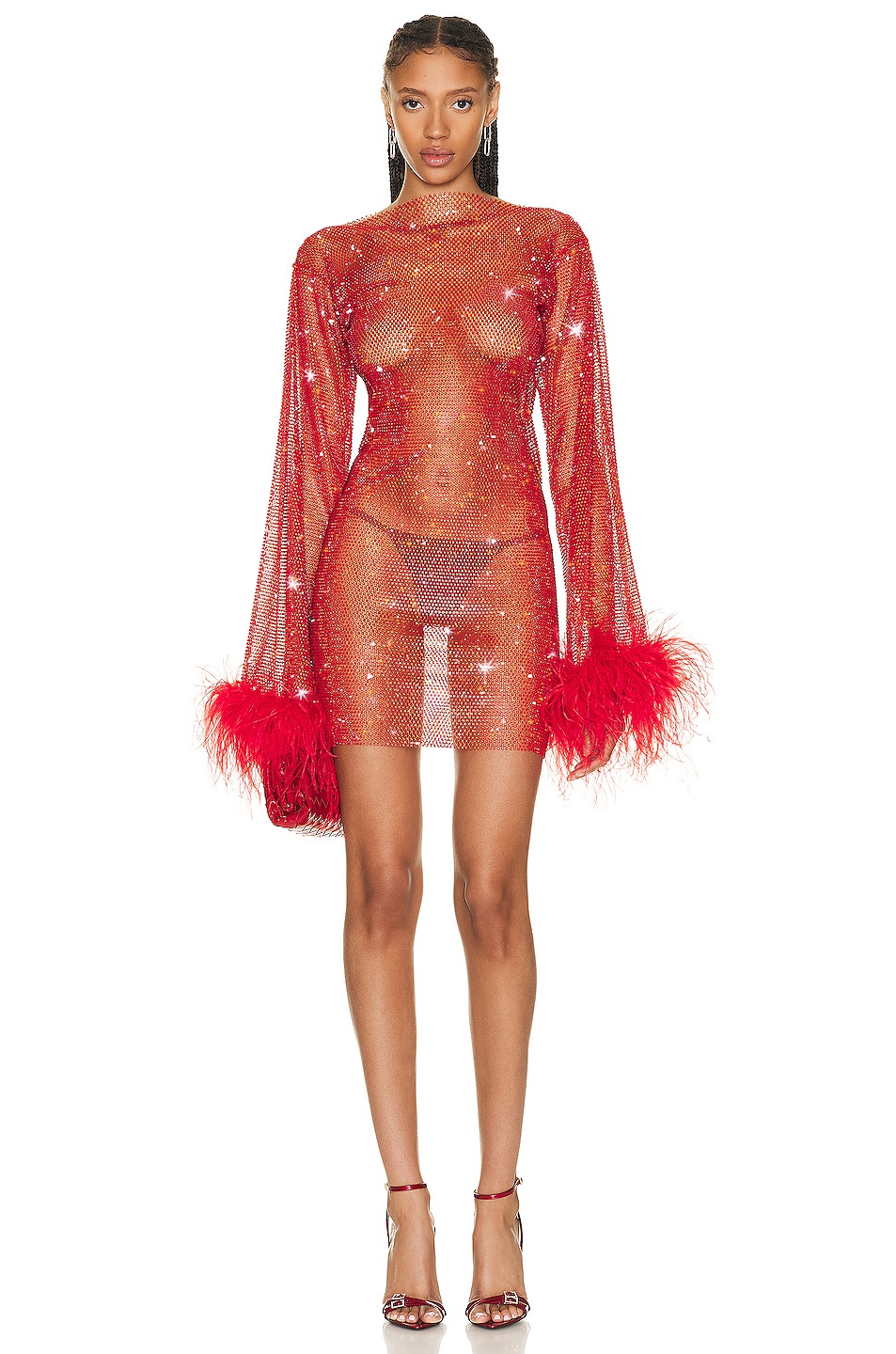Image 1 of Santa Brands for FWRD Feathers Mini Dress in Red