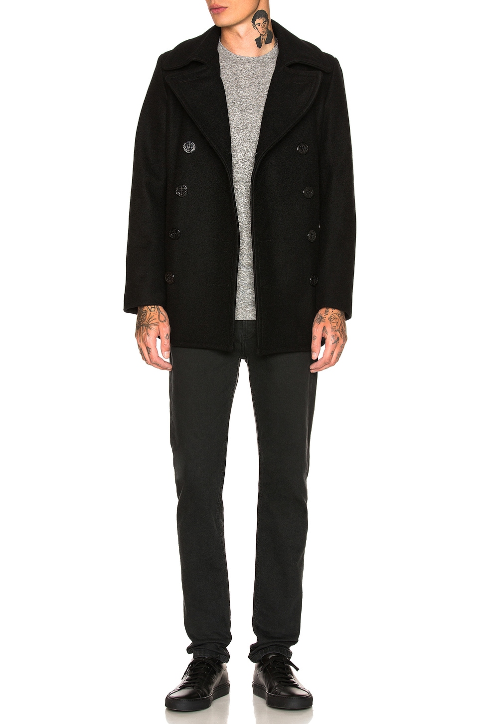 Image 1 of Schott Slim Fit Peacoat in Navy
