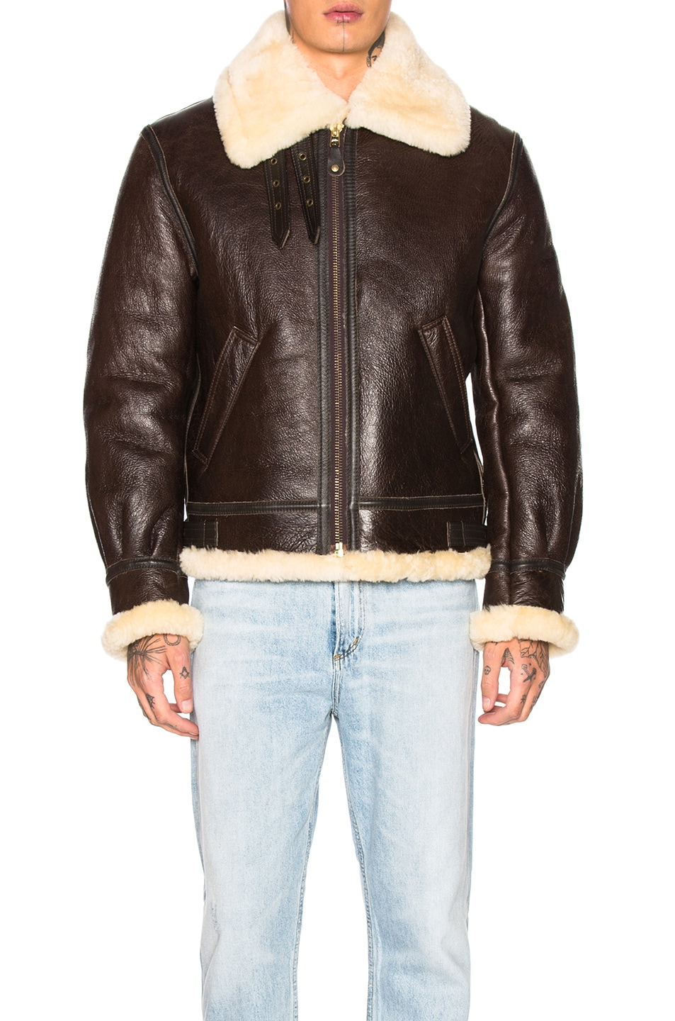 Schott B-3 Sheepskin Leather Bomber Jacket In Brown | FWRD