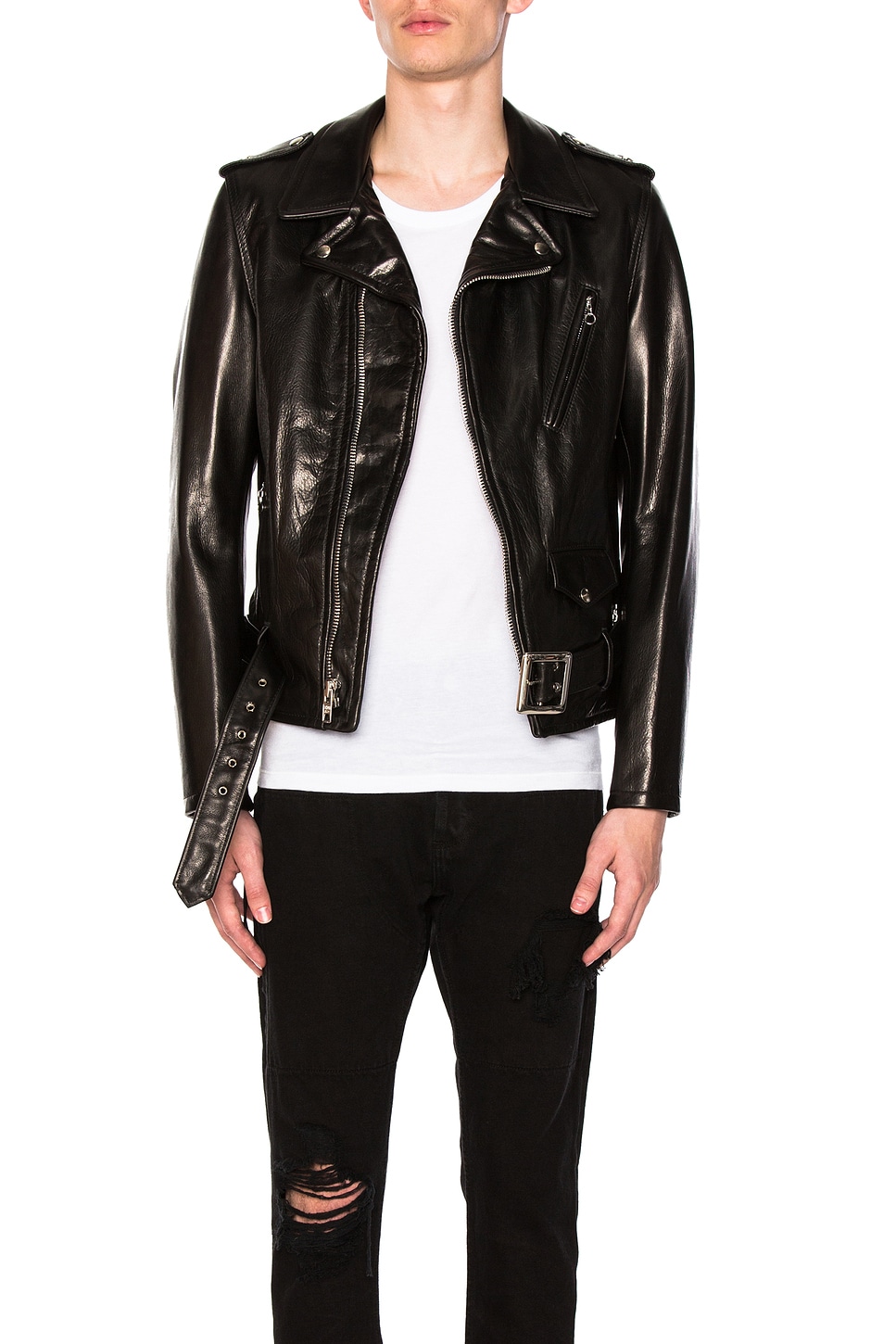 Image 1 of Schott Pebbled Moto Jacket in Black