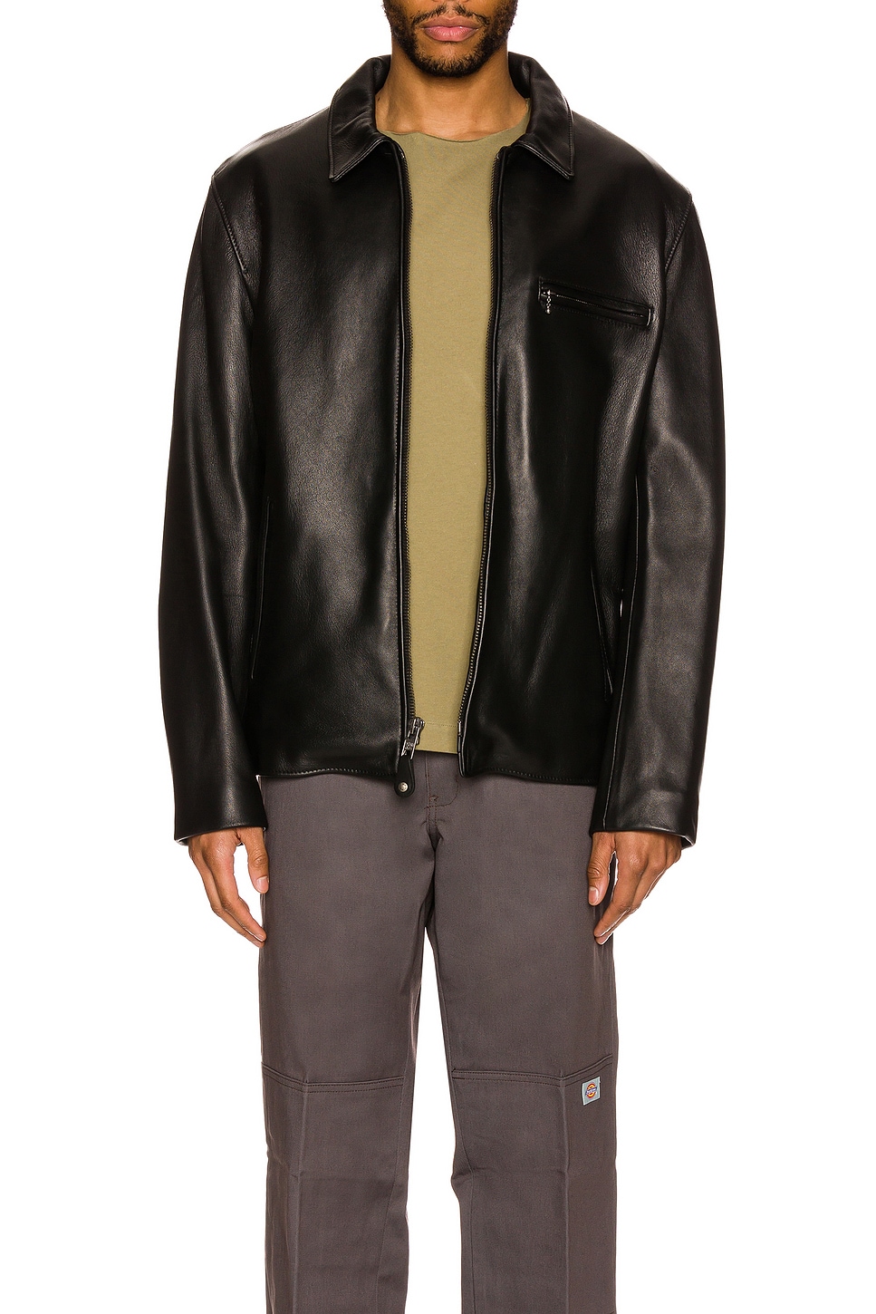 Image 1 of Schott Collar Lamb Leather Jacket in Black
