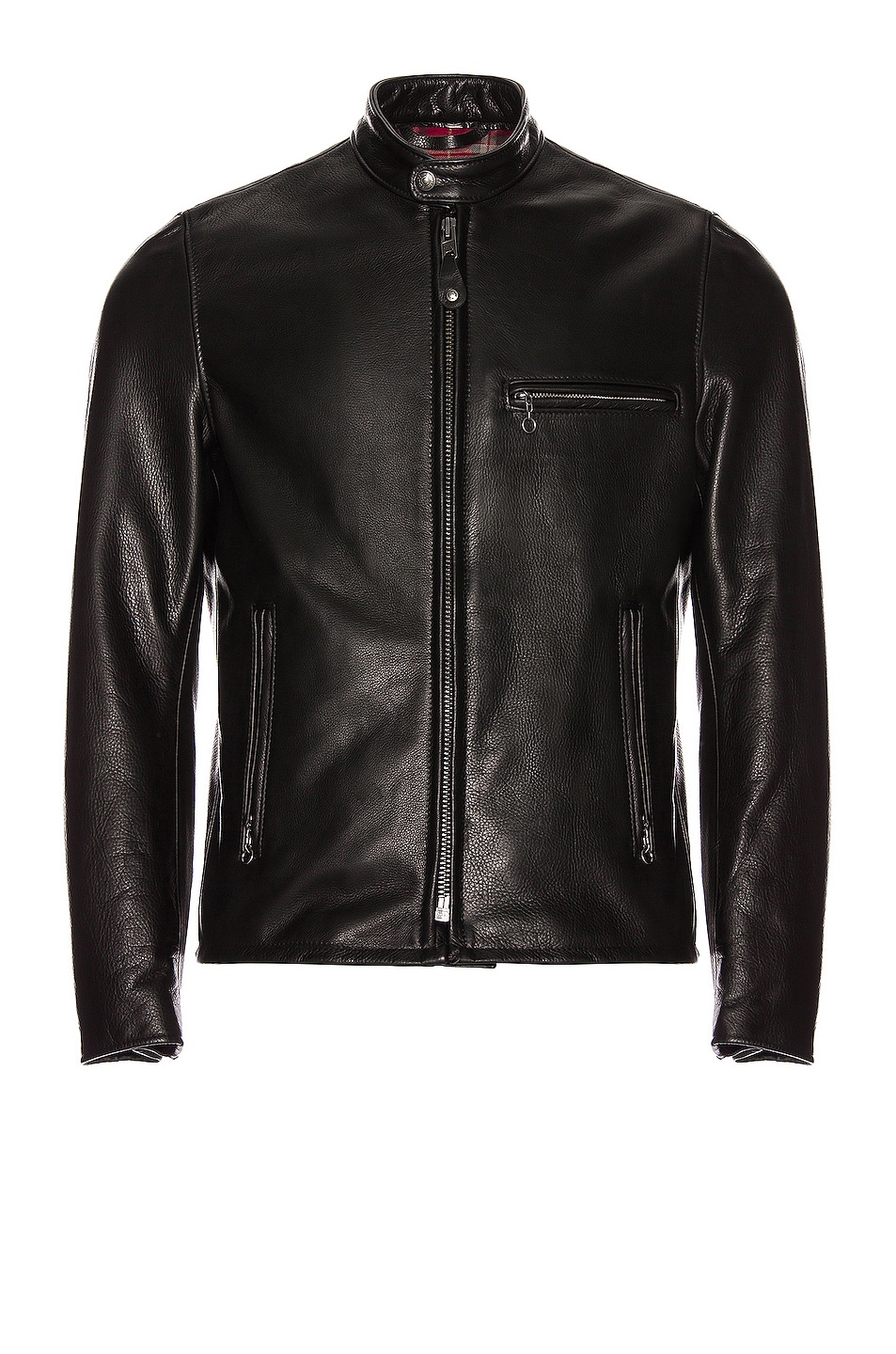 Waxed Natural Pebbled Cowhide Cafe Leather Jacket in Black