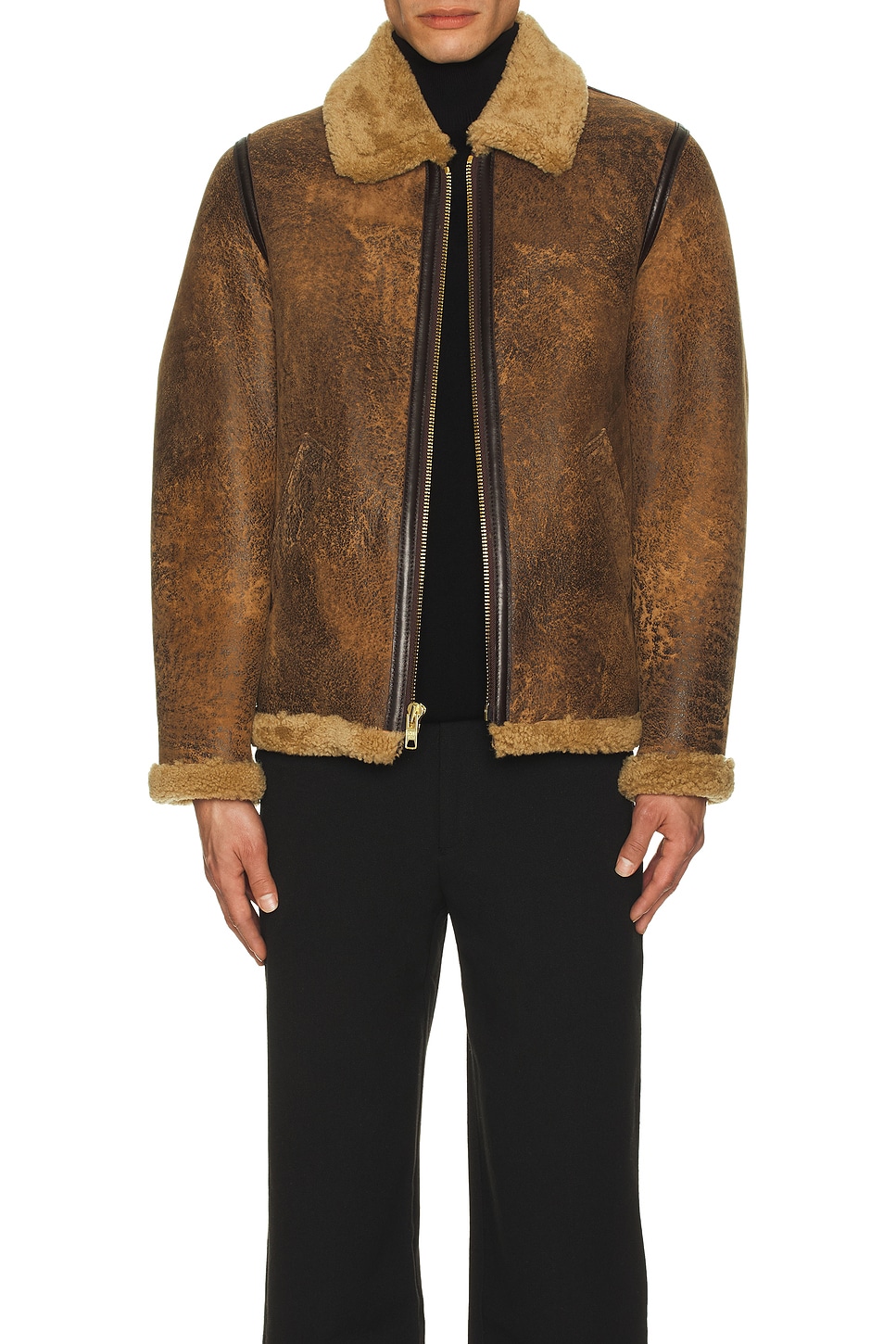 Image 1 of Schott Sheepskin Jacket in Antique Brown