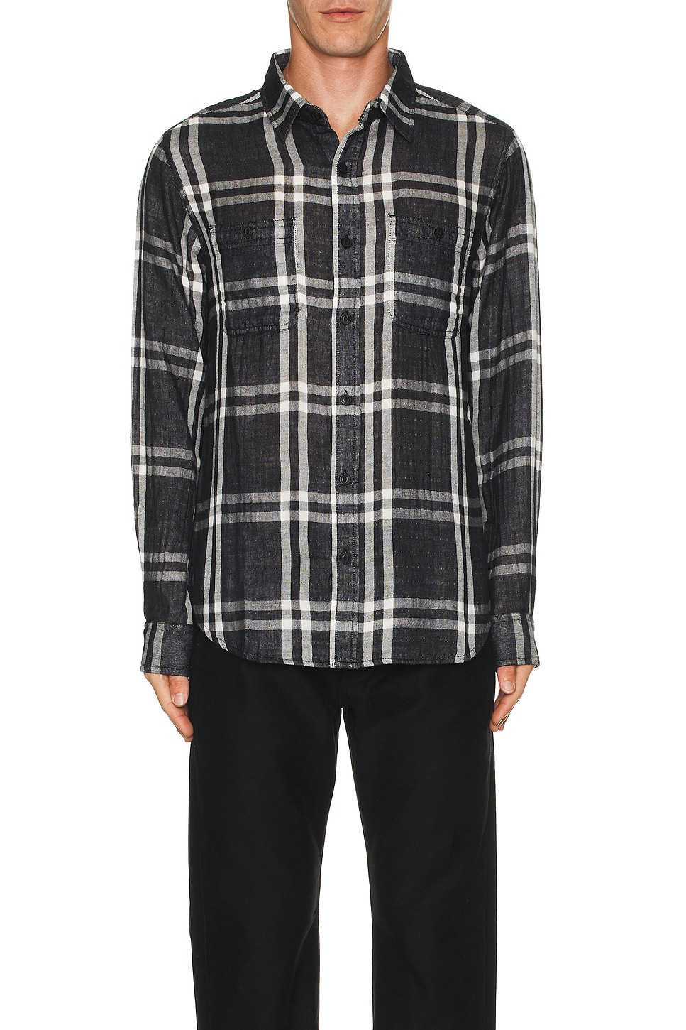 Image 1 of Schott Double Weave Plaid Work Shirt in Black