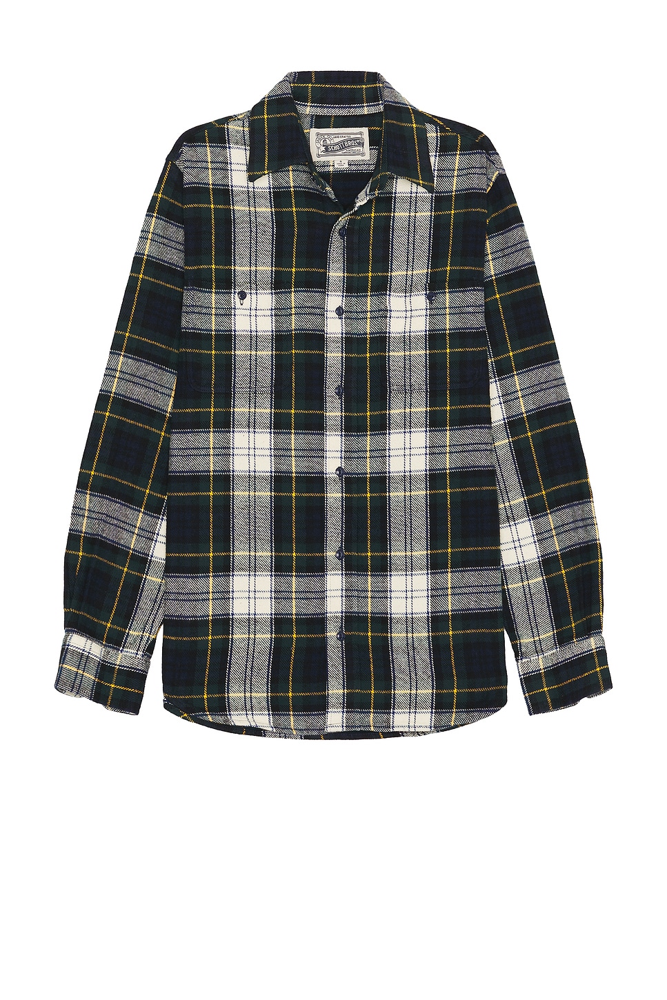 Plaid Cotton Flannel Shirt in Navy