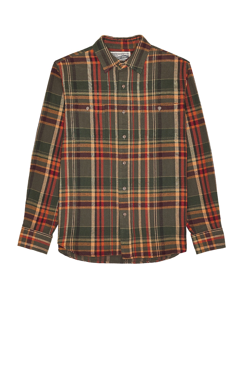 Schott Plaid Cotton Flannel Shirt in Olive | FWRD