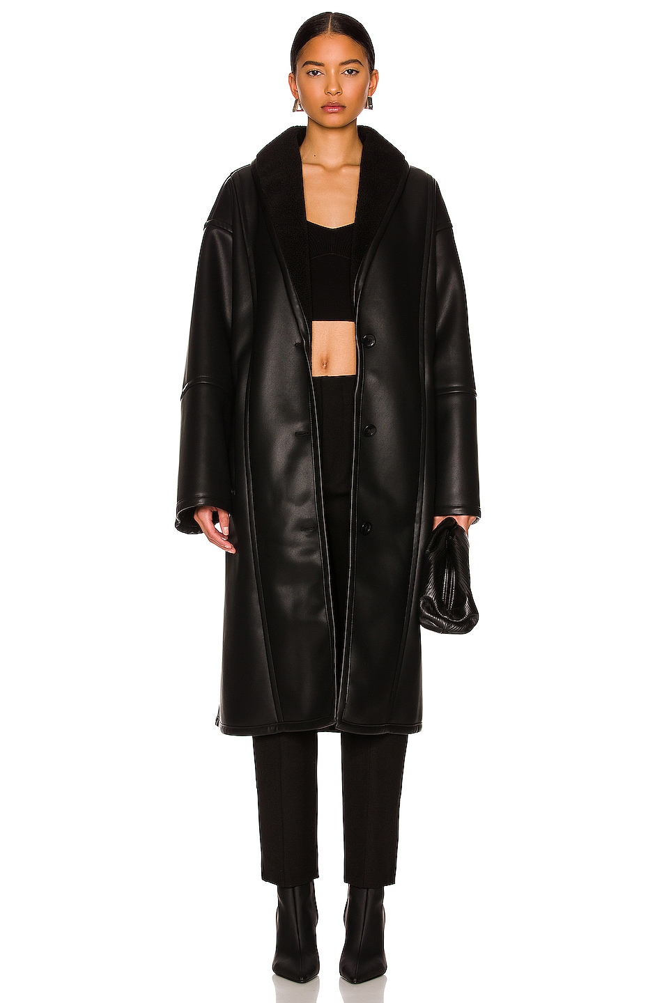 STAND STUDIO Dolores Faux Shearling Coat in Black | FWRD