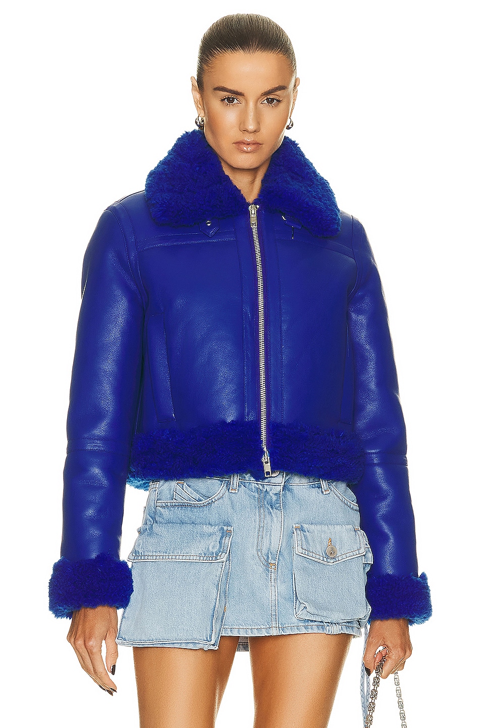 Image 1 of STAND STUDIO Lorelle Faux Shearling Jacket in Electric Blue
