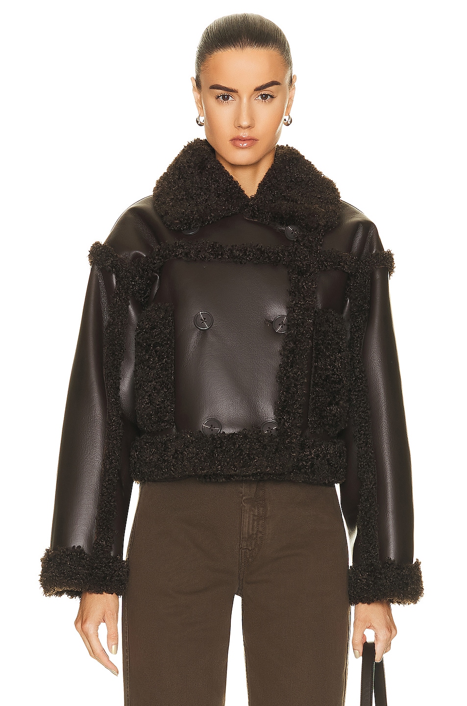 Image 1 of STAND STUDIO Kristy Faux Shearling Jacket in Dark Brown