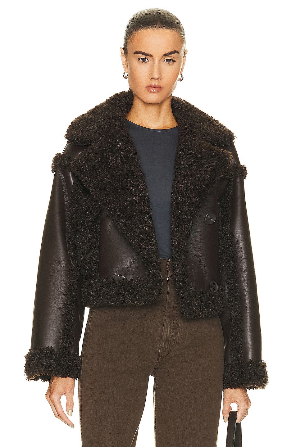 STAND STUDIO Kristy Faux Shearling Jacket in Dark Brown | FWRD