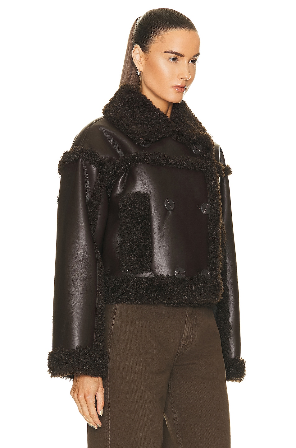 STAND STUDIO Kristy Faux Shearling Jacket in Dark Brown | FWRD