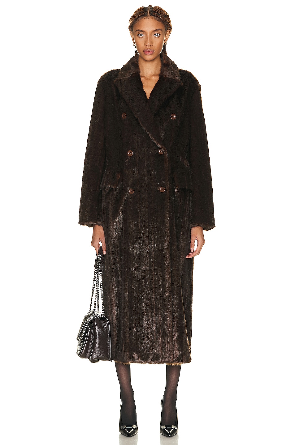 Image 1 of STAND STUDIO Lidya Faux Fur Coat in Dark Brown
