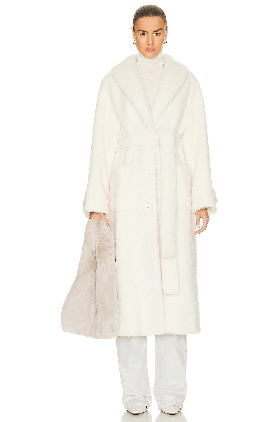 Image 1 of STAND STUDIO Tinley Faux Fur Coat in Off White
