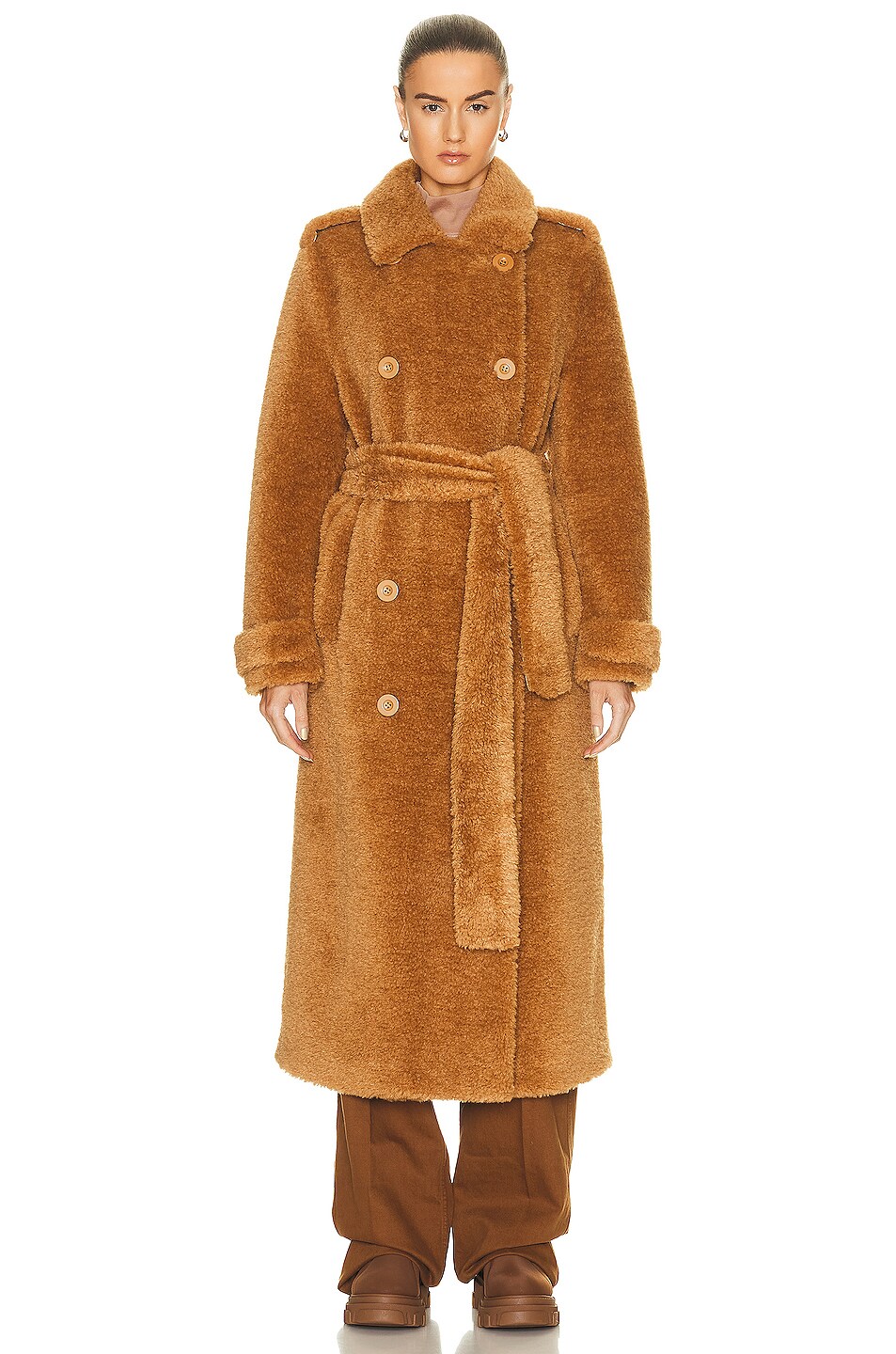 Image 1 of STAND STUDIO Towa Faux Fur Trench in Nougat