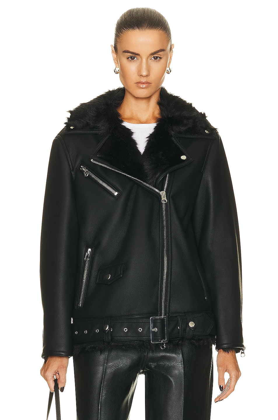 Image 1 of STAND STUDIO Carrie Faux Shearling Biker Jacket in Black