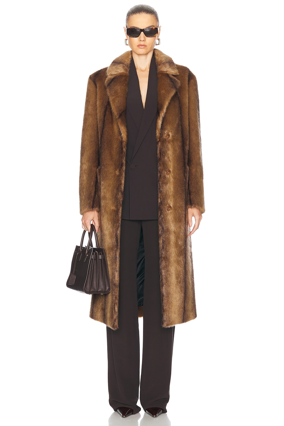 Joy Faux Fur Coat in Brown