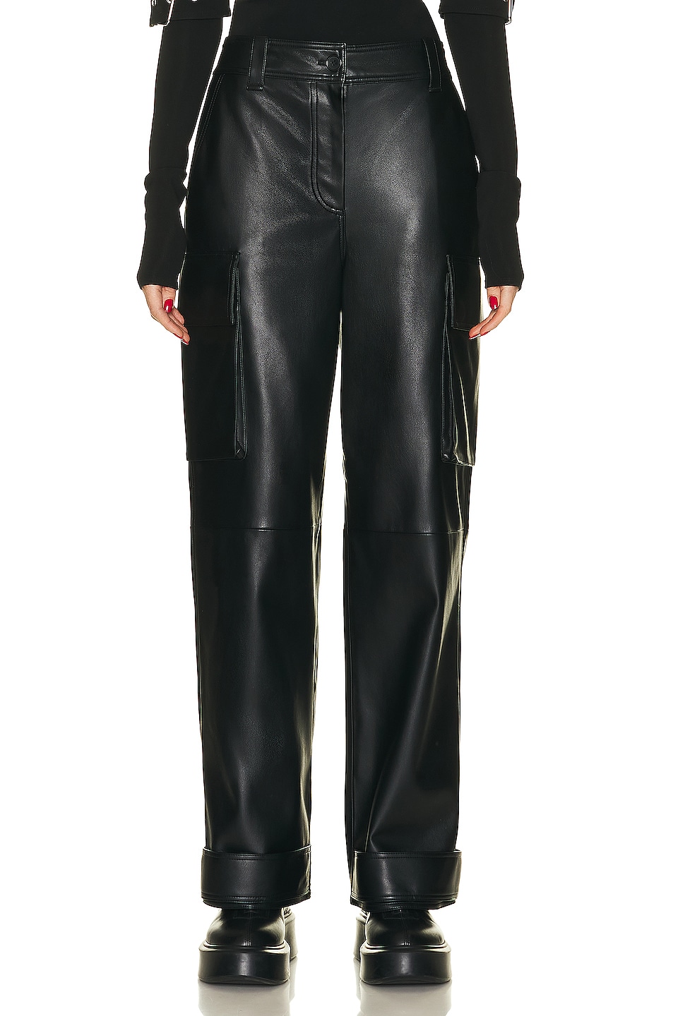STAND STUDIO Asha Faux Leather Cargo Pant in Black | FWRD