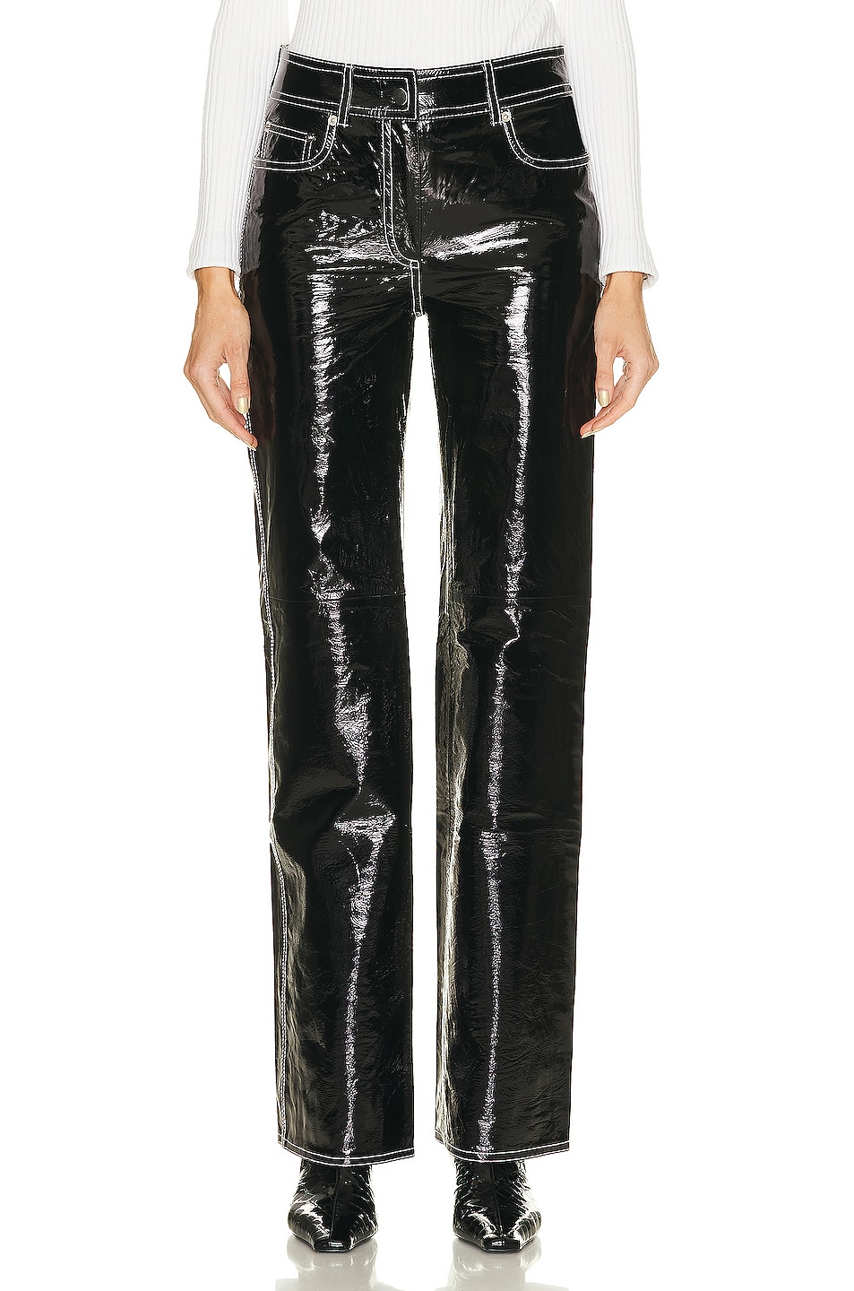 Image 1 of STAND STUDIO Sandy Patent Leather Pant in Black & White