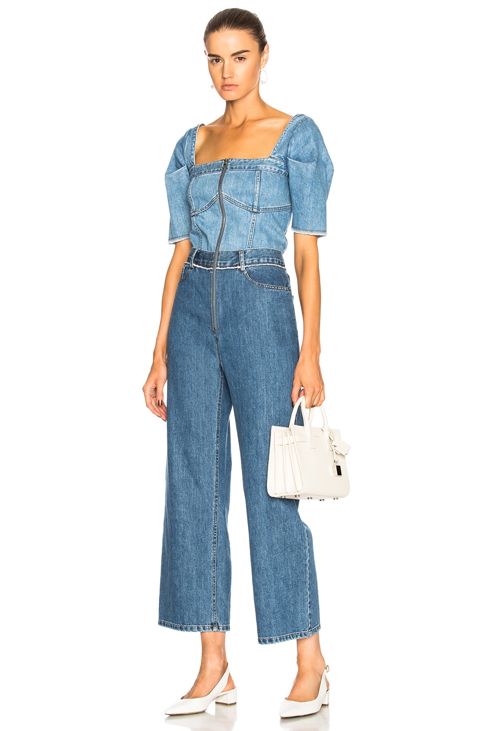 Image 1 of Sea Puff Sleeve Jumpsuit in Blue