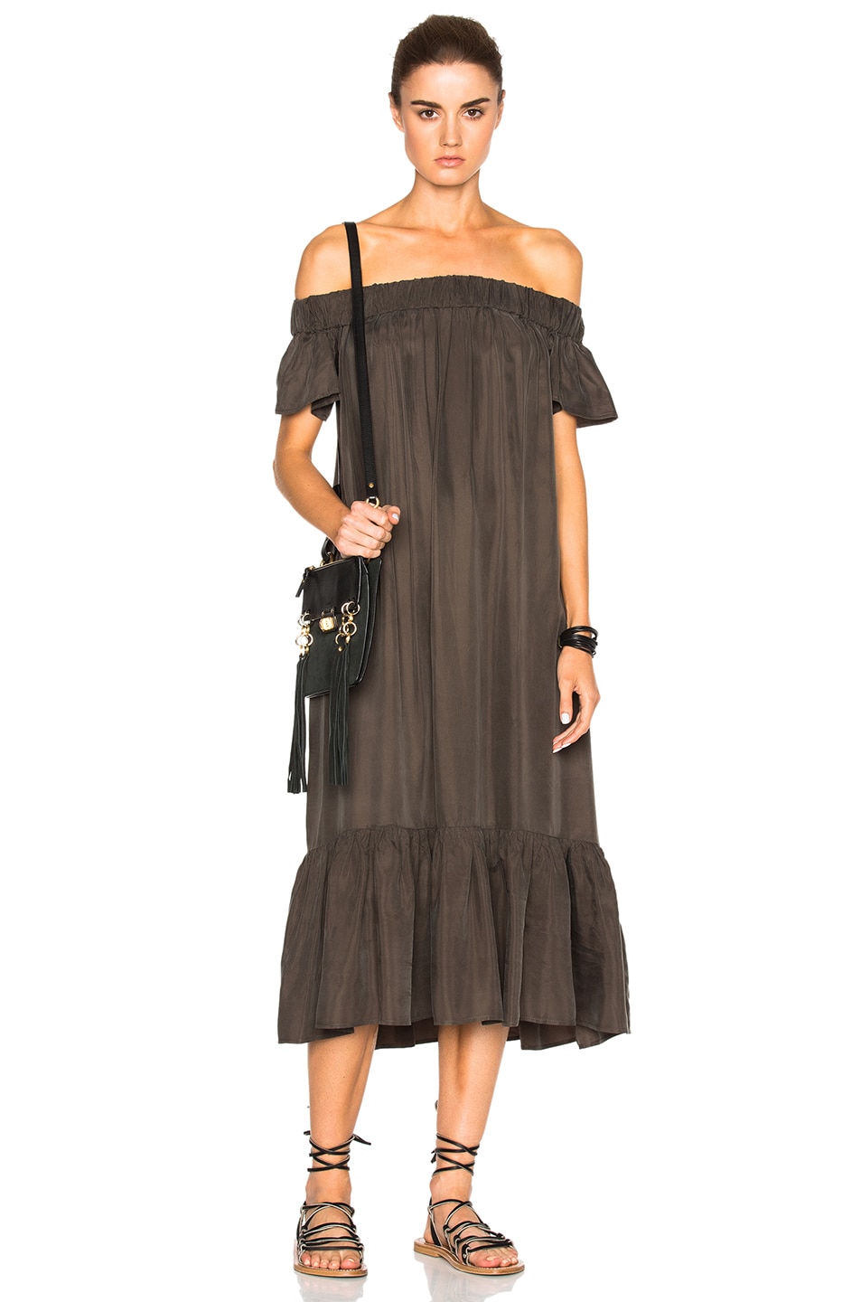Image 1 of Sea Maxi Off The Shoulder Dress in Army