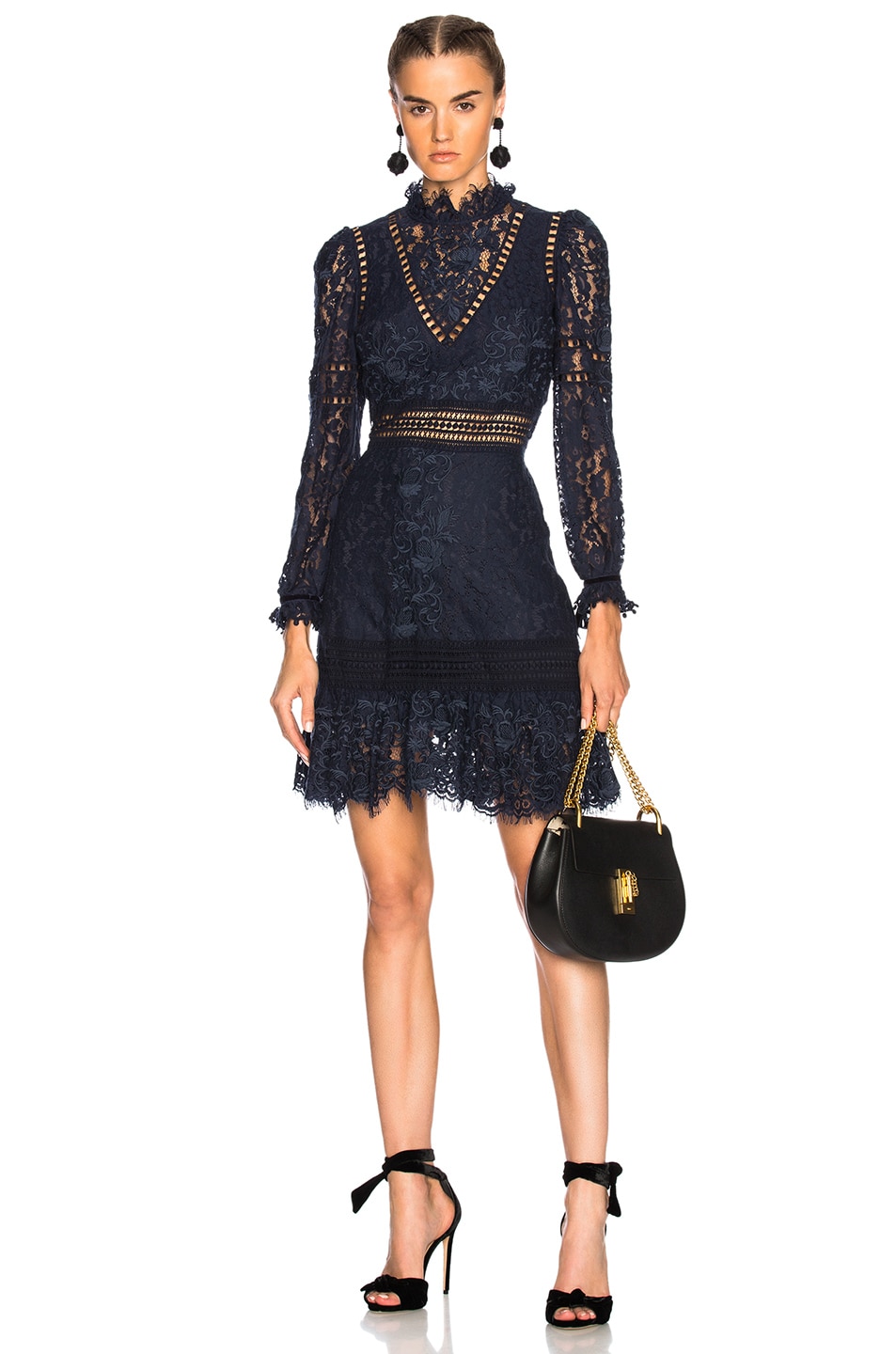 Image 1 of Sea Lace Embroidered Dress in Navy