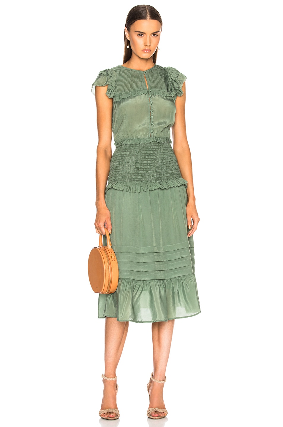 Image 1 of Sea Cecile Short Sleeve Smocked Dress in Jade