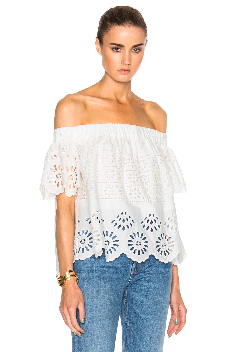 Image 1 of Sea Eyelet Off The Shoulder Top in White