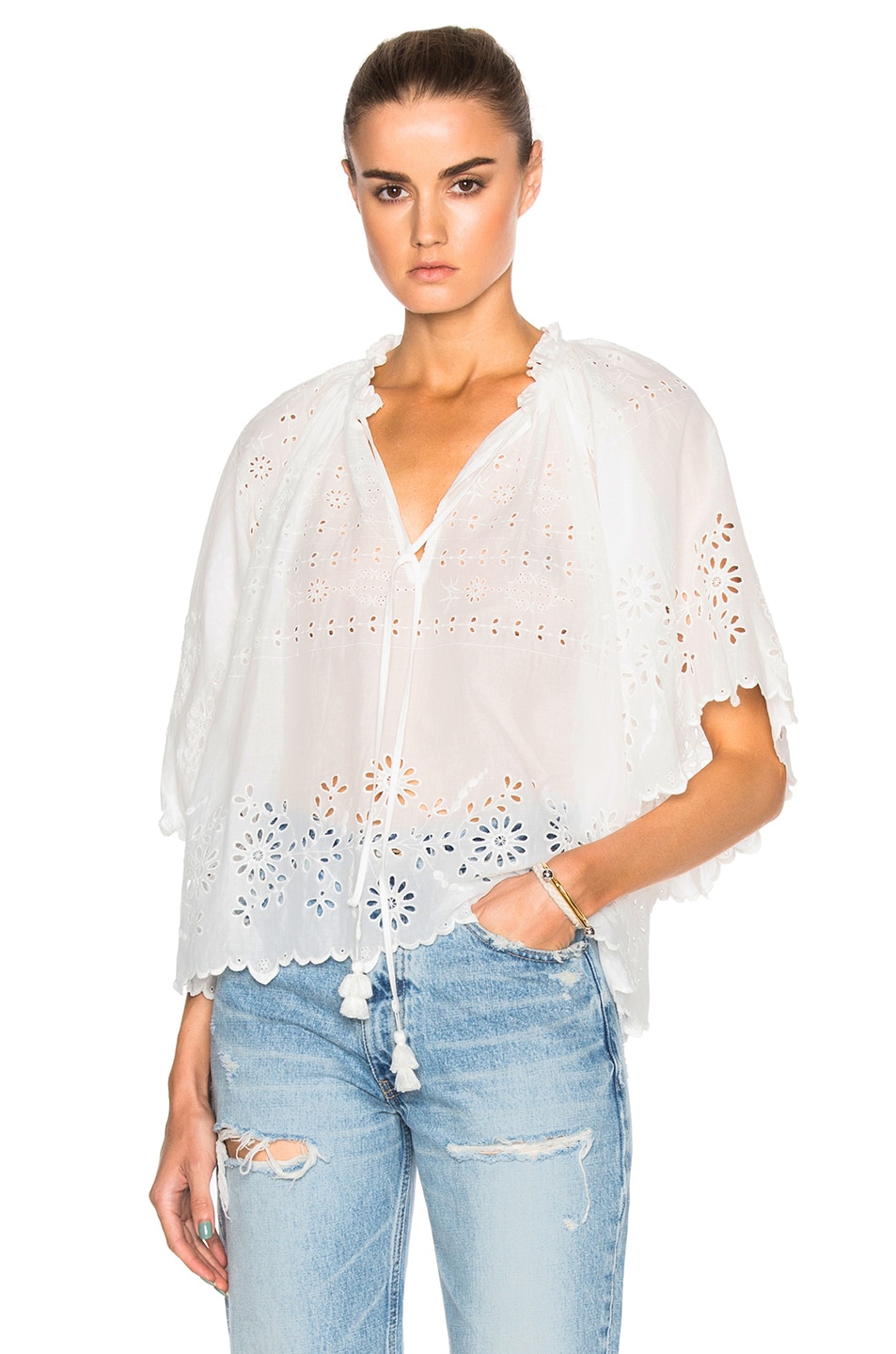 Image 1 of Sea Flutter Sleeve Peasant Top in White