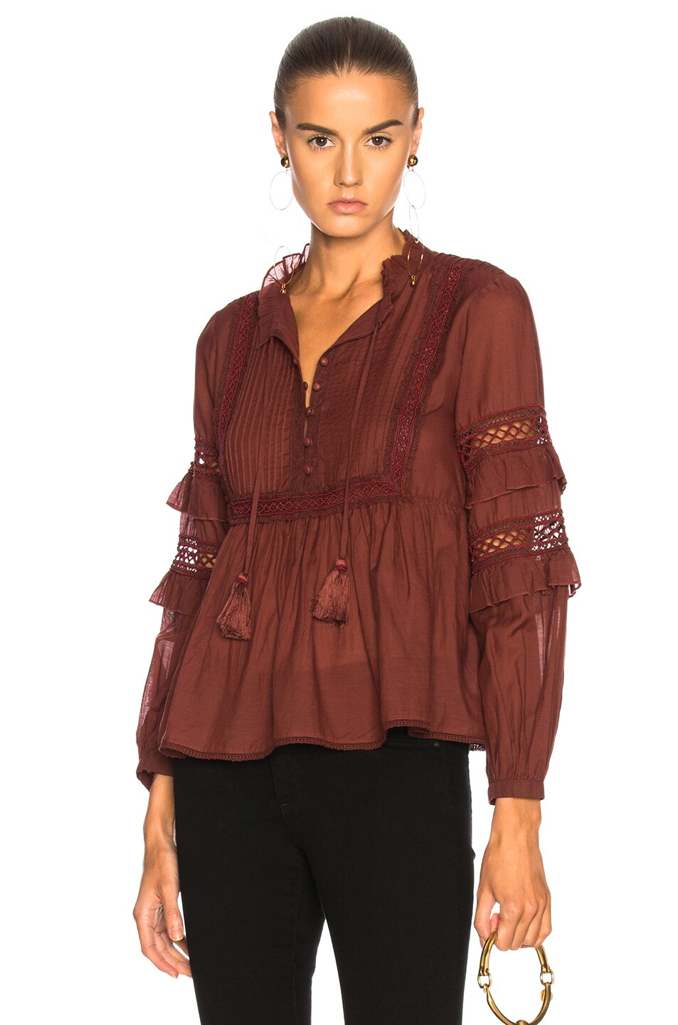 Image 1 of Sea Beaded Lace Blouse in Mahogany