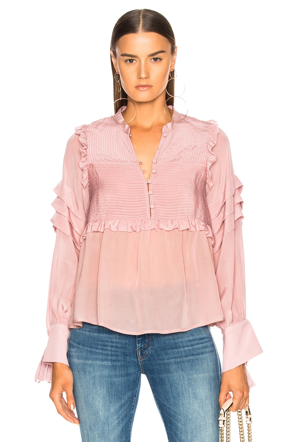 Image 1 of Sea Cecile Long Sleeve Pleat Blouse in Blush