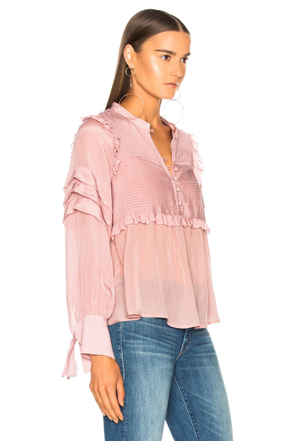 Sea Cecile Long Sleeve Pleat Blouse in Blush | FWRD