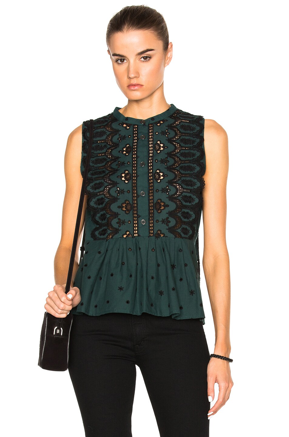Image 1 of Sea Floral Eyelet Top in Green