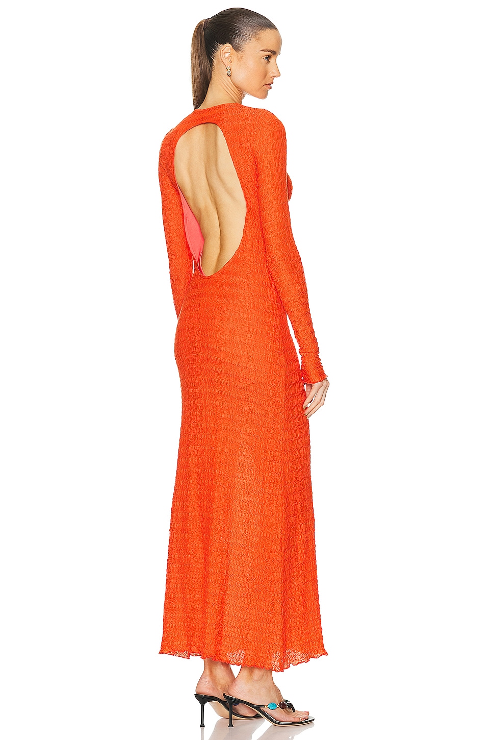 Lendi Open Back Textured Maxi Dress in Orange
