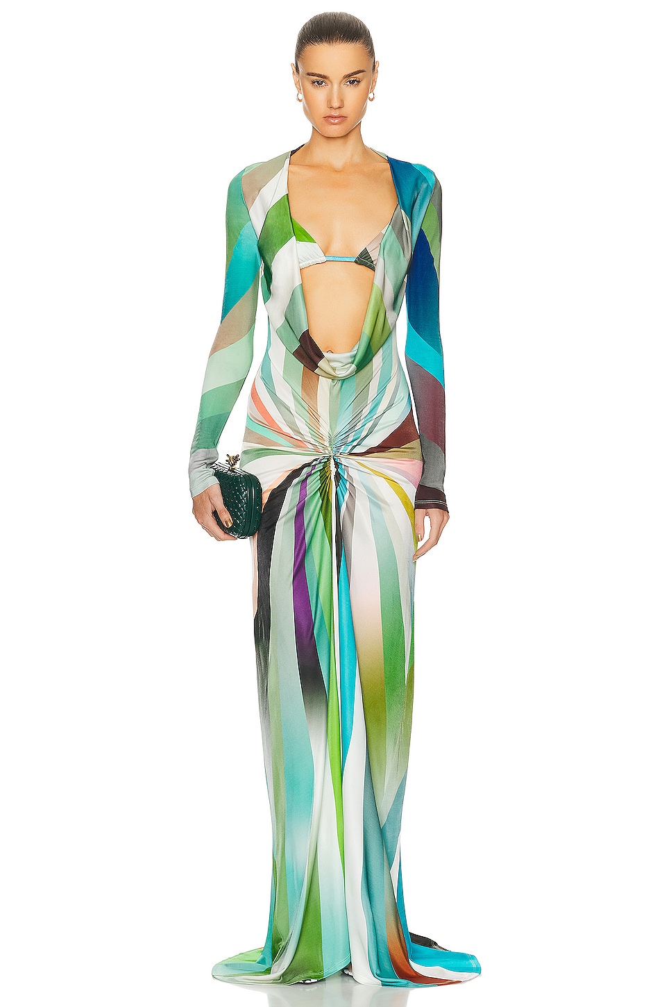 Image 1 of SIEDRES Linny Sun Ray Printed Cowl Neck Maxi Dress in Multi