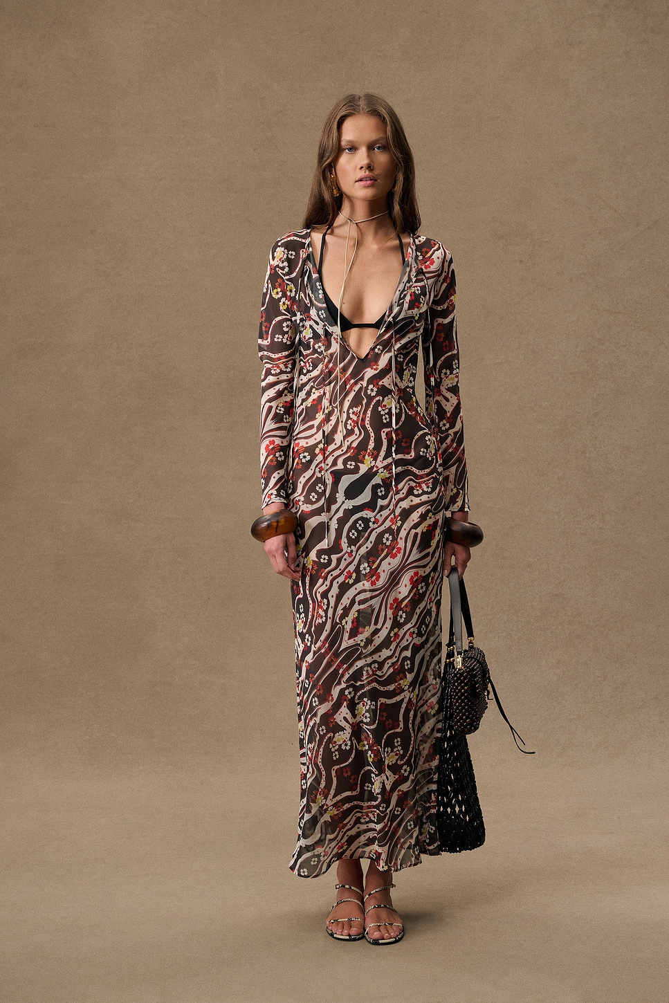 Image 1 of SIEDRES for FWRD Magy Dress in Brown & Cream
