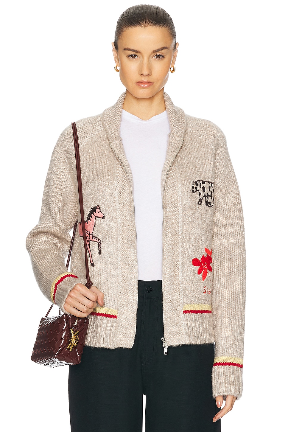 Niasa Zip Up Sweater in Beige