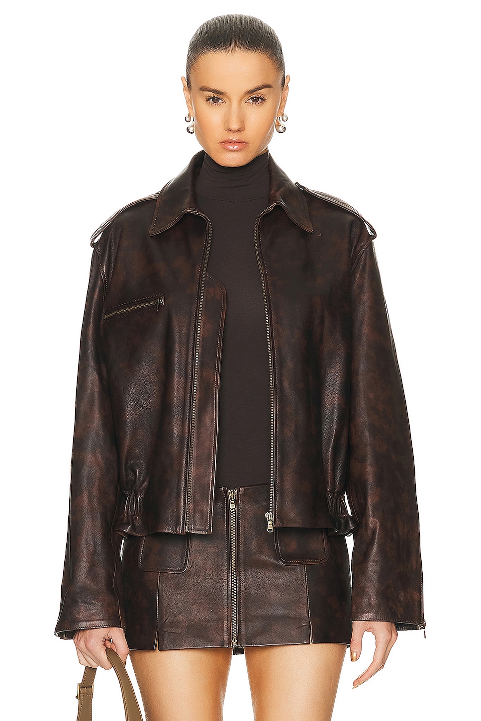 Carla Leather Bomber Jacket in Brown