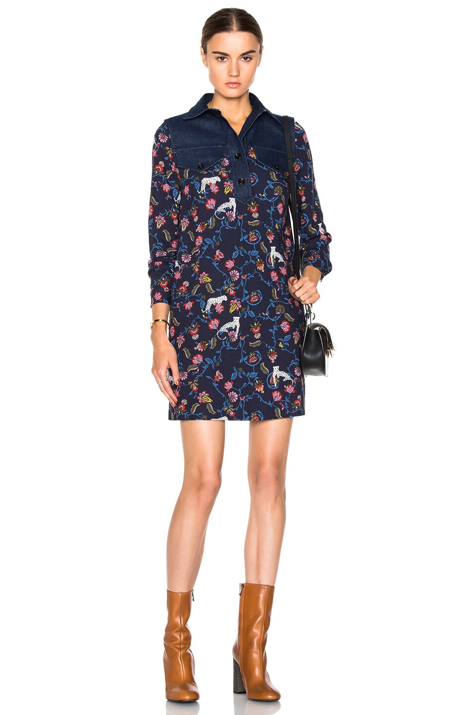 Image 1 of See By Chloe Floral Button Down Dress in Navy
