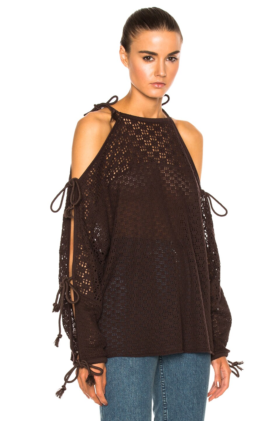 Image 1 of See By Chloe Open Shoulder Knit Pullover in Black Chocolat