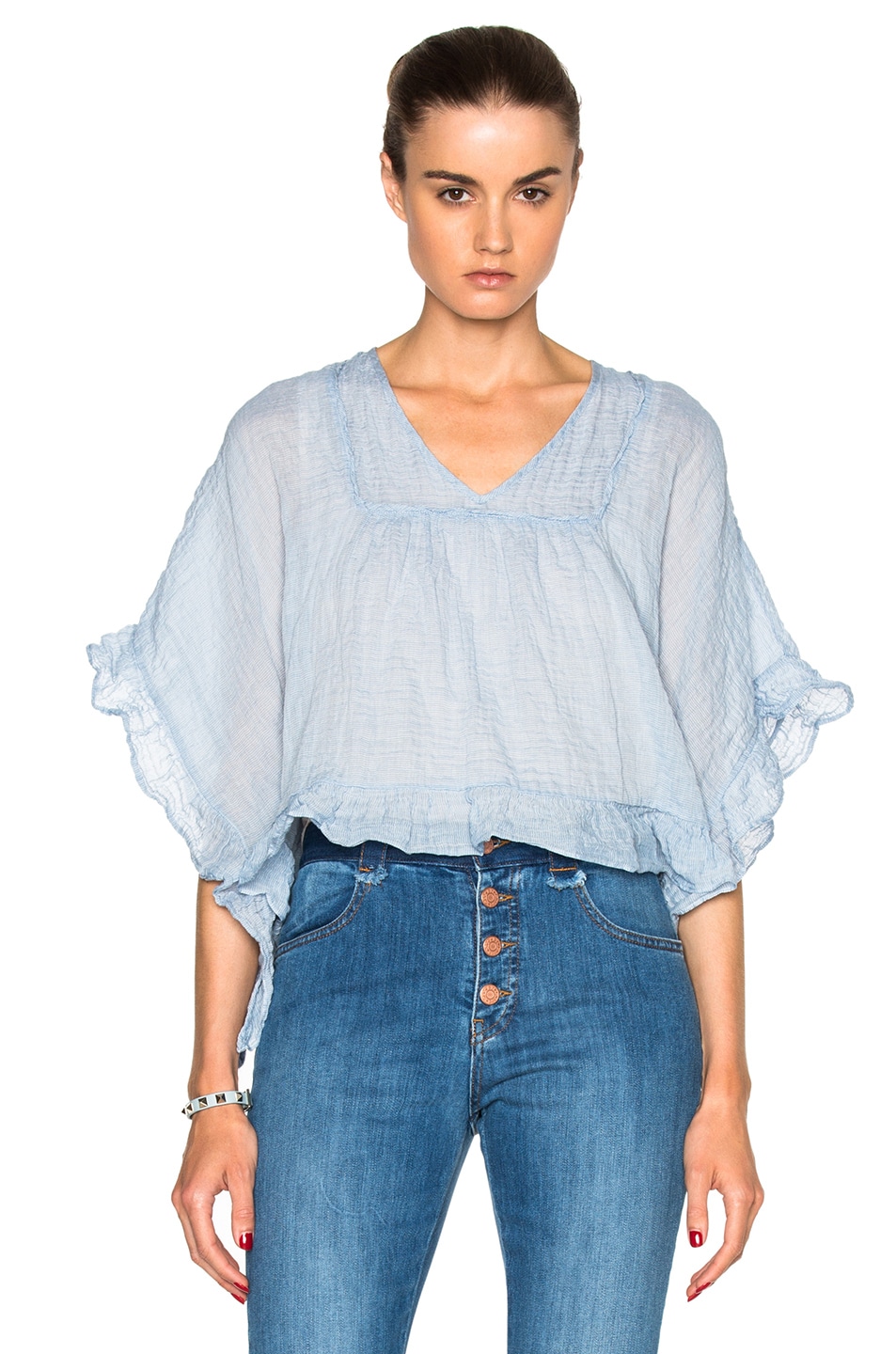 Image 1 of See By Chloe Ruffled Edge Gauze Top in Forever Blue