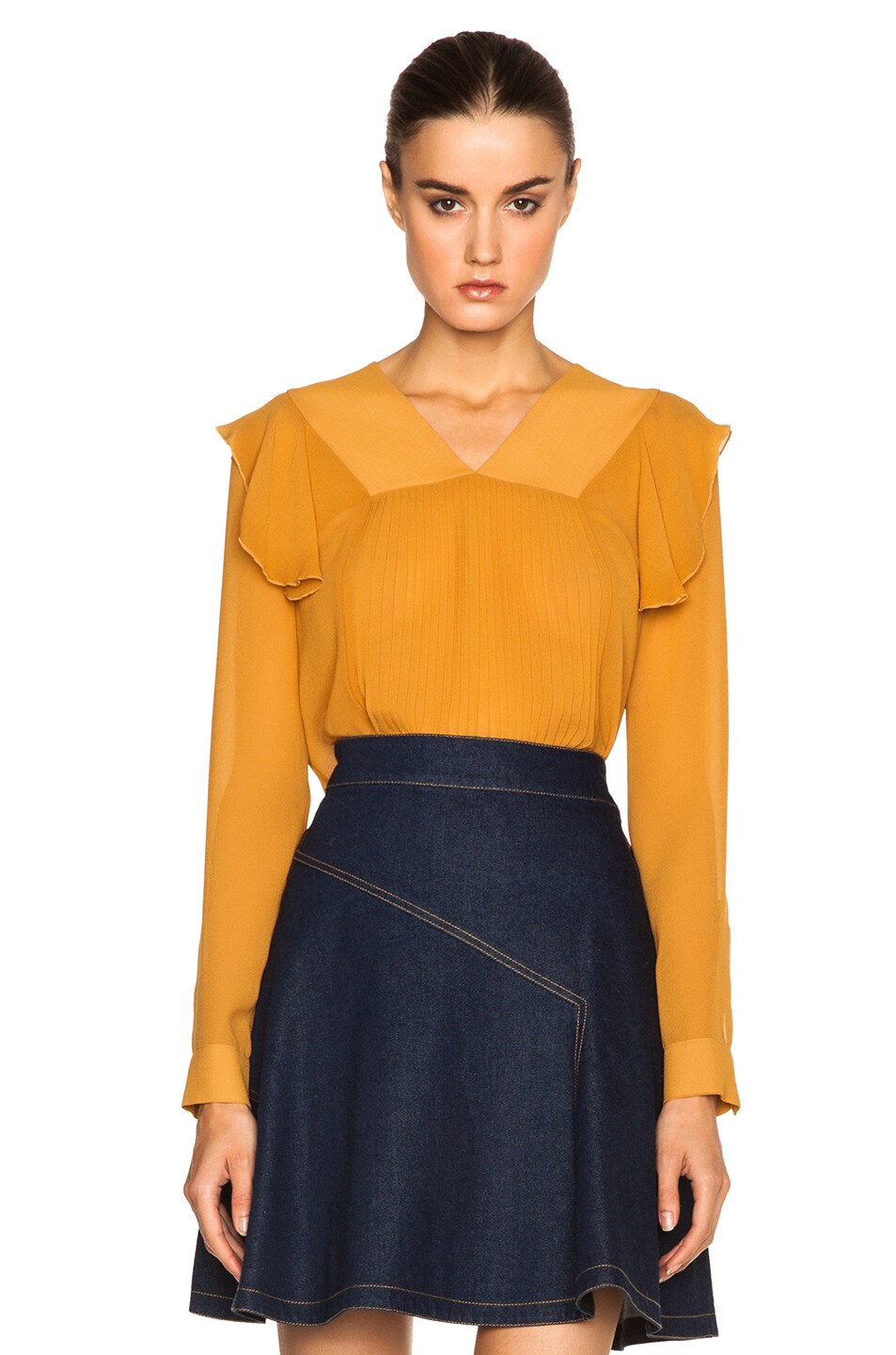 Image 1 of See By Chloe Long Sleeve Ruffle Top in Saffron