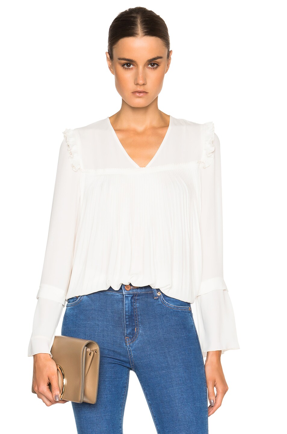 Image 1 of See By Chloe Pleated Ruffle Top in Off White