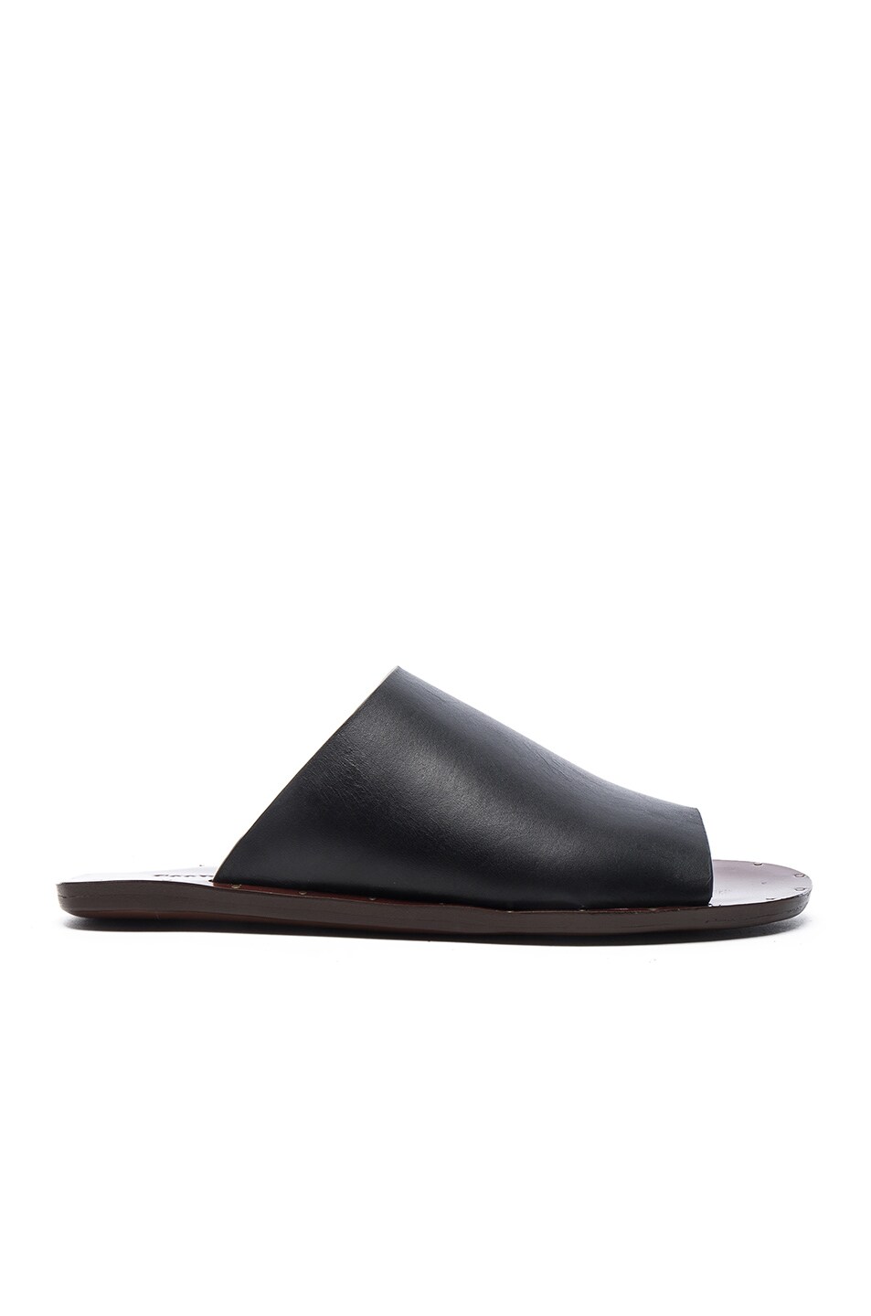 Image 1 of See By Chloe Leather Flat Slide Sandals in Black