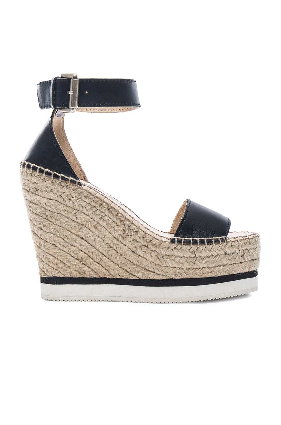 Image 1 of See By Chloe Leather Glyn Espadrille Wedges in Black