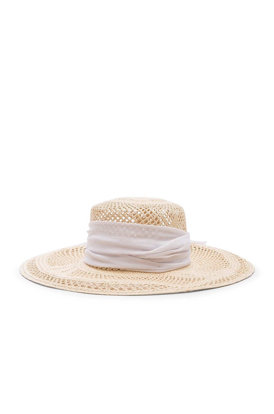 Image 1 of SENSI STUDIO Open Weave Boater With Chiffon Hat in White