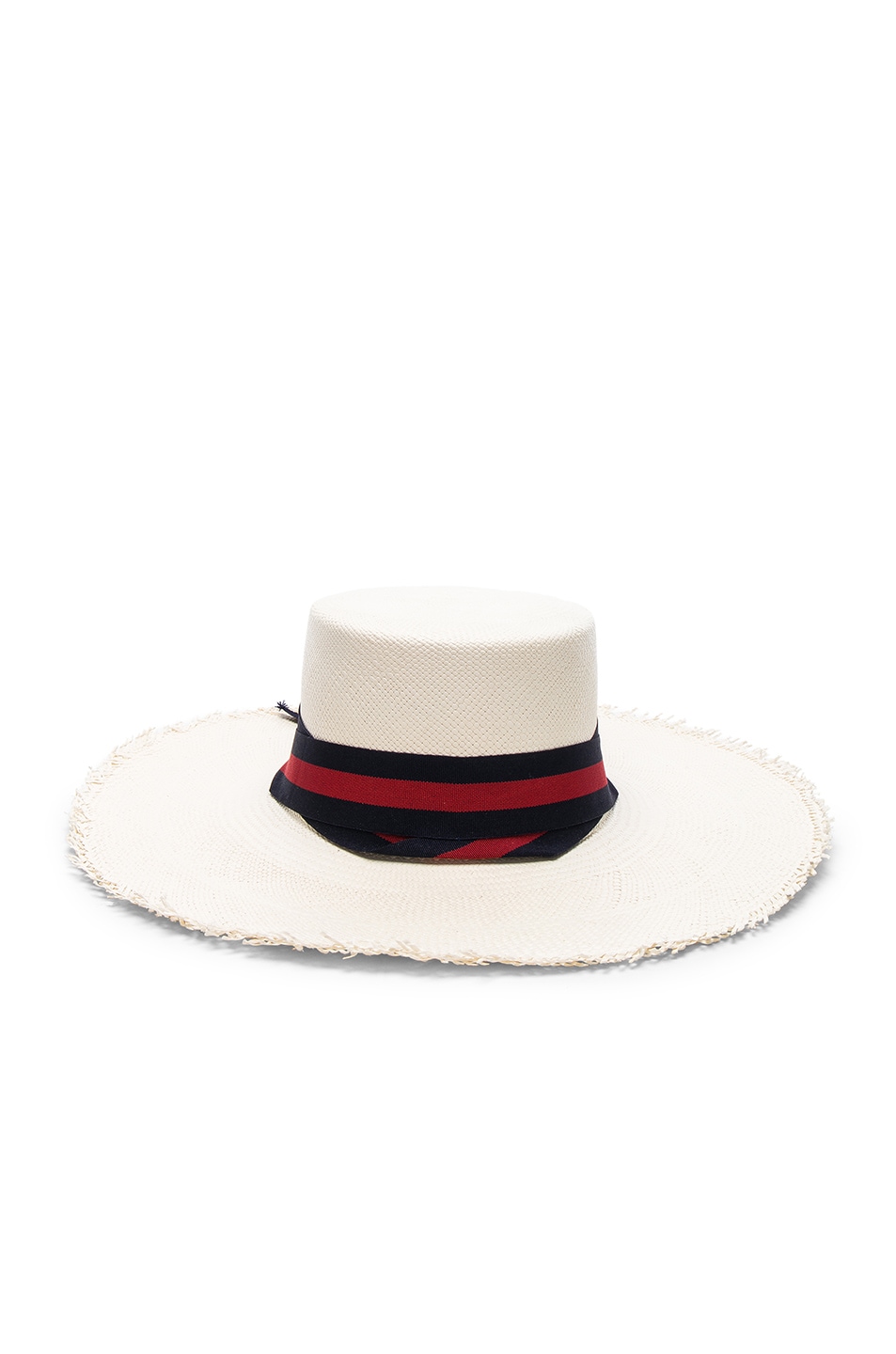 Image 1 of SENSI STUDIO Frayed Boater Hat in White, Navy & Red