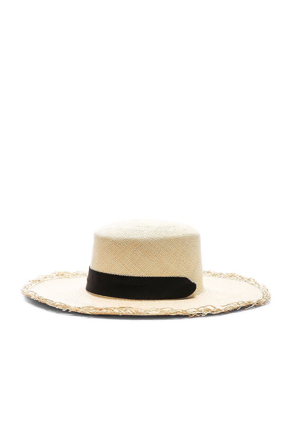 Image 1 of SENSI STUDIO Frayed Boater Hat with Band in Natural & Black