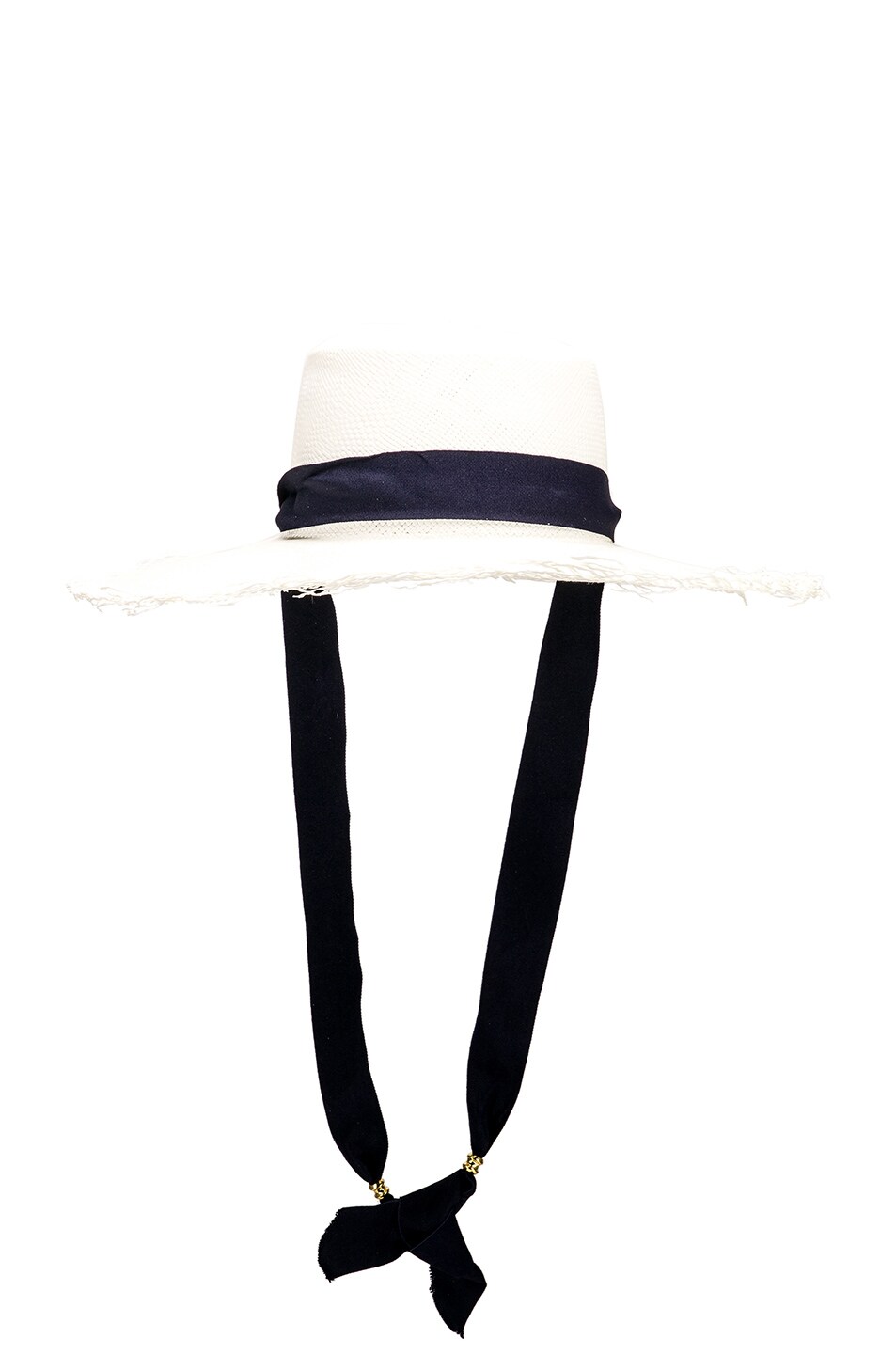 Image 1 of SENSI STUDIO Frayed Boater Hat in White & Navy