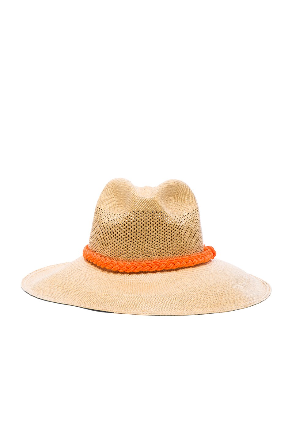 Image 1 of SENSI STUDIO Long Brim Panama Hat in Beige & Orange
